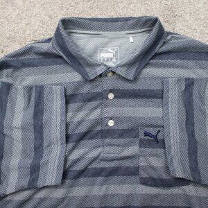 Puma Polo Shirt Mens Large Blue Striped Local Pro Golf Short Sleeve Pullover